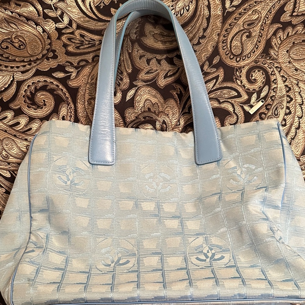 CHANEL Light Blue Tote Bag with Subtle Monogram